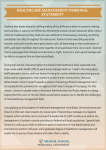 healthcare management personal statement sample